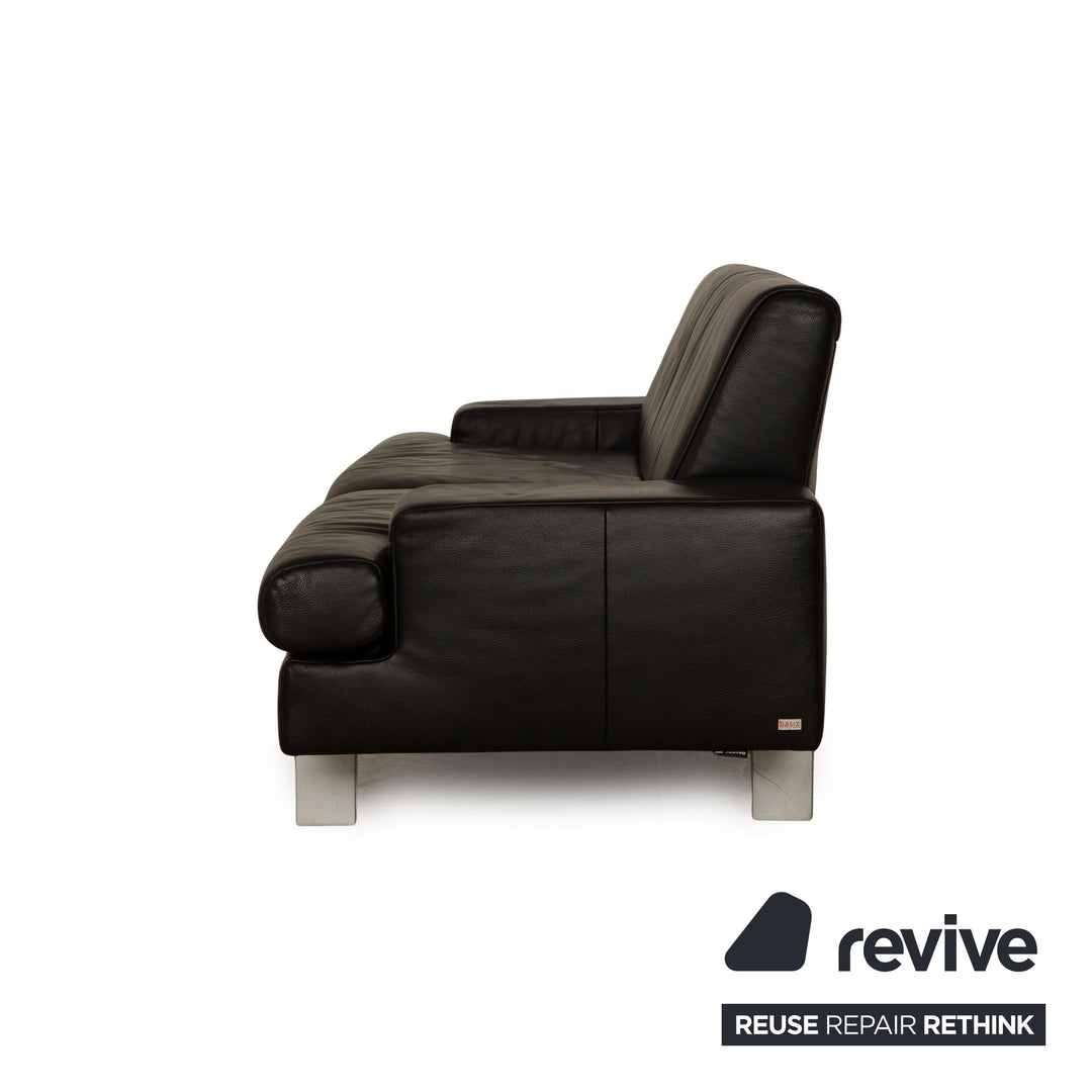 Rolf Benz AK 644 Leather Three Seater Black Sofa Couch