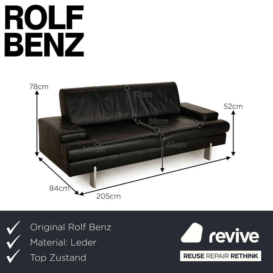 Rolf Benz AK 644 Leather Three Seater Black Sofa Couch