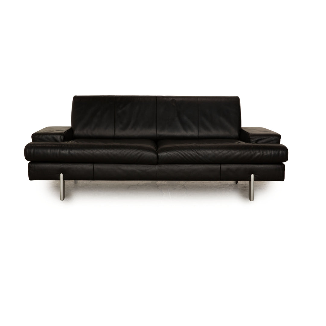 Rolf Benz AK 644 Leather Three Seater Black Sofa Couch