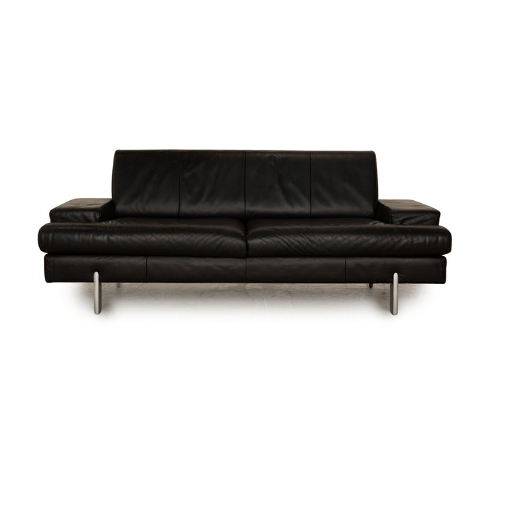 Rolf Benz AK 644 Leather Three Seater Black Sofa Couch