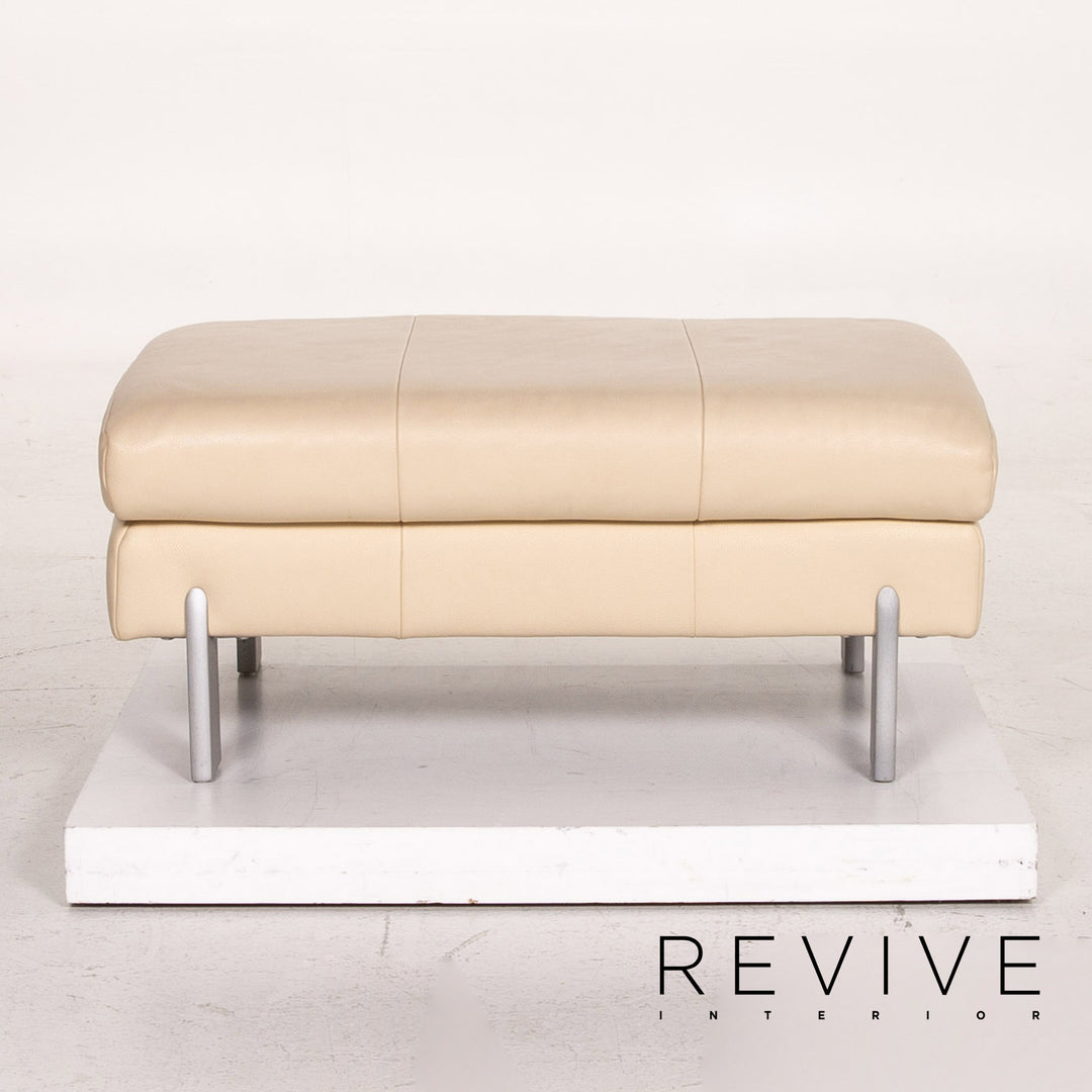 Rolf Benz AK 644 Leather Stool Cream Ottoman #14617