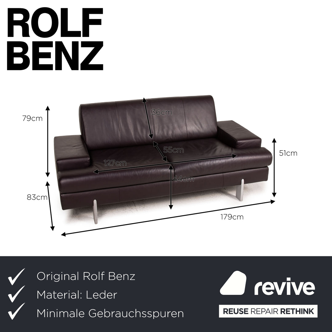 Rolf Benz AK 644 Leder Sofa Aubergine Zweisitzer Couch