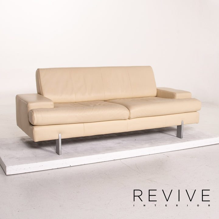 Rolf Benz AK 644 leather sofa set cream 1x two-seater 1x stool #15159