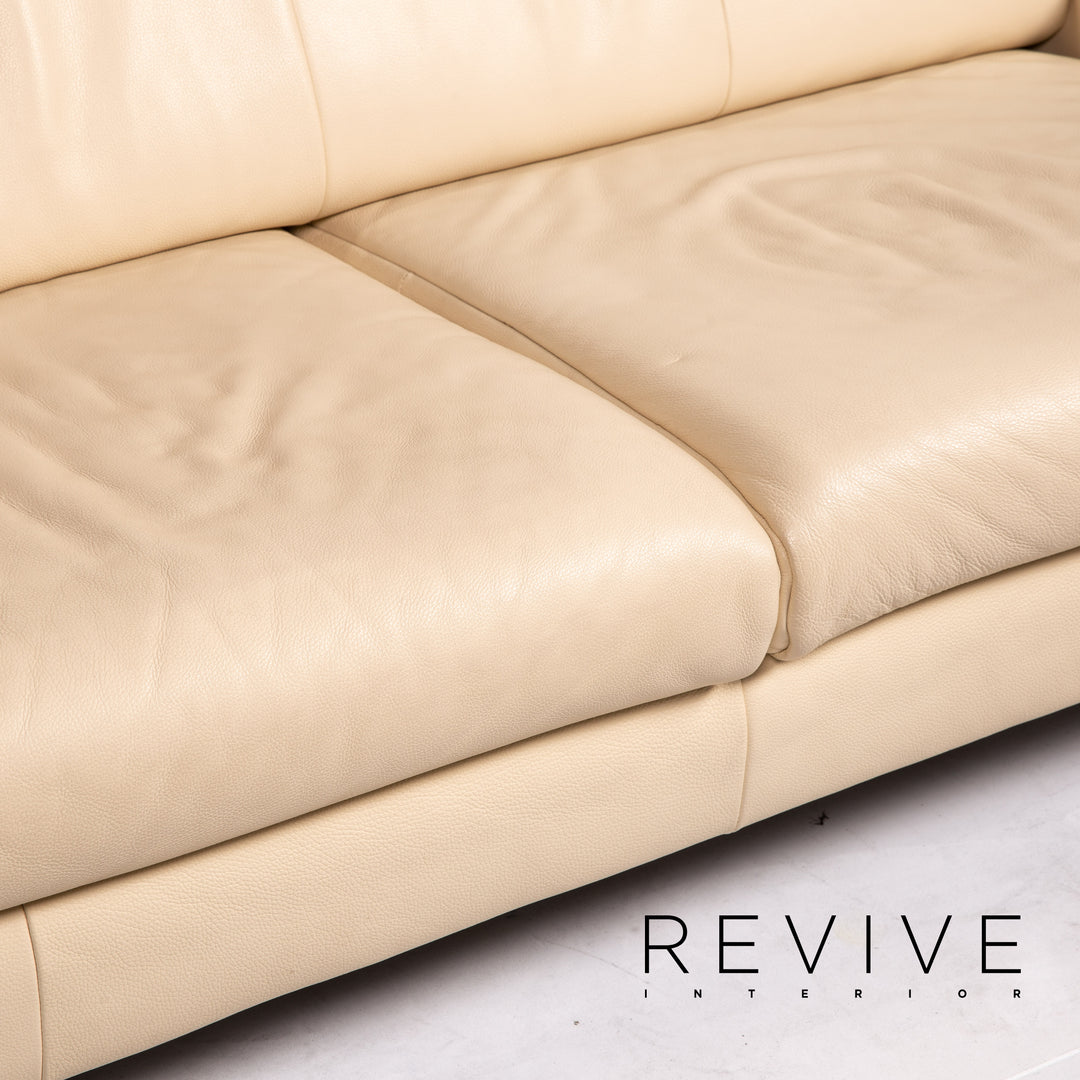 Rolf Benz AK 644 leather sofa set cream 1x two-seater 1x stool #15159