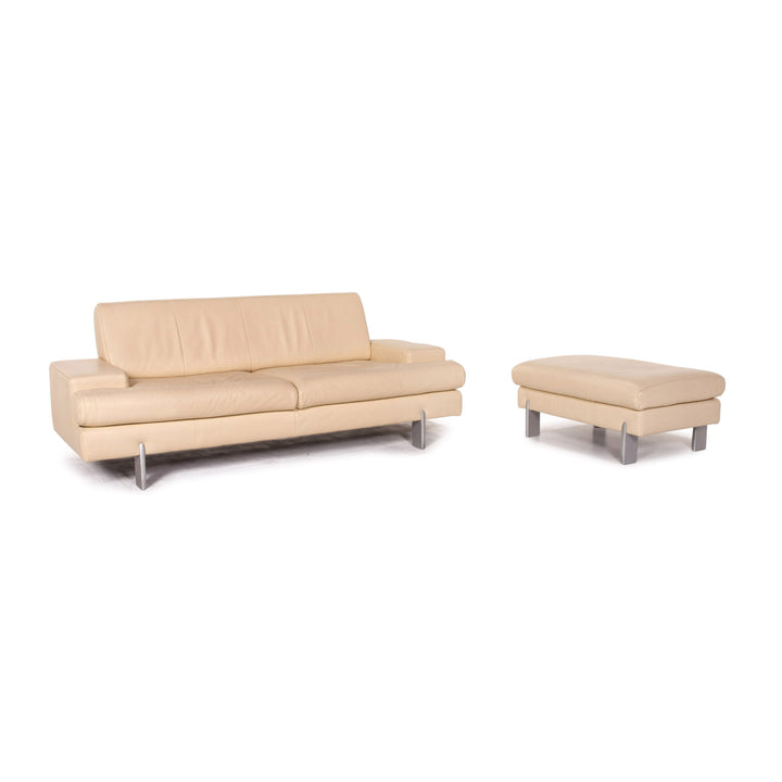 Rolf Benz AK 644 leather sofa set cream 1x two-seater 1x stool #15159