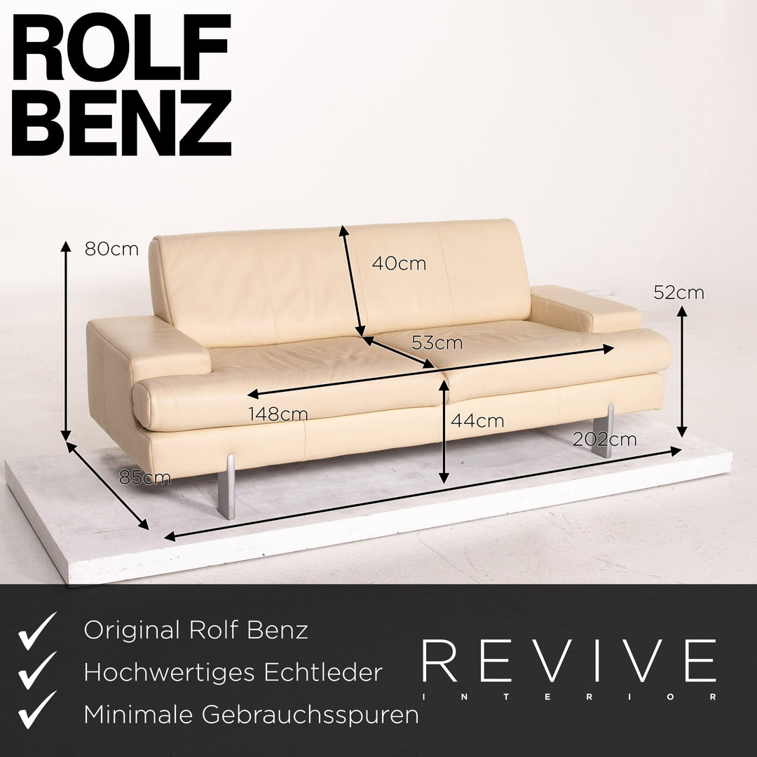 Rolf Benz AK 644 leather sofa set cream 1x two-seater 1x stool #15159