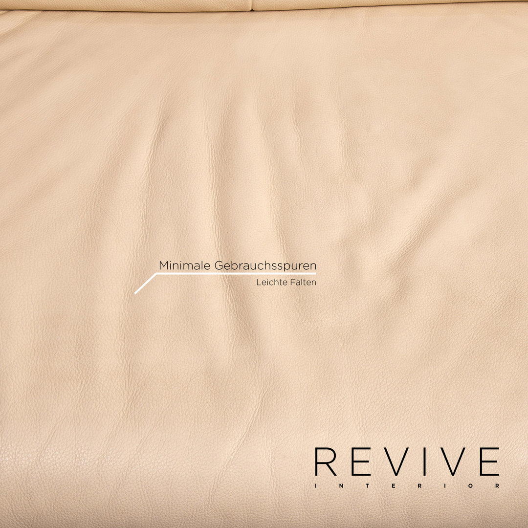 Rolf Benz AK 644 leather sofa set cream 1x two-seater 1x stool #15159