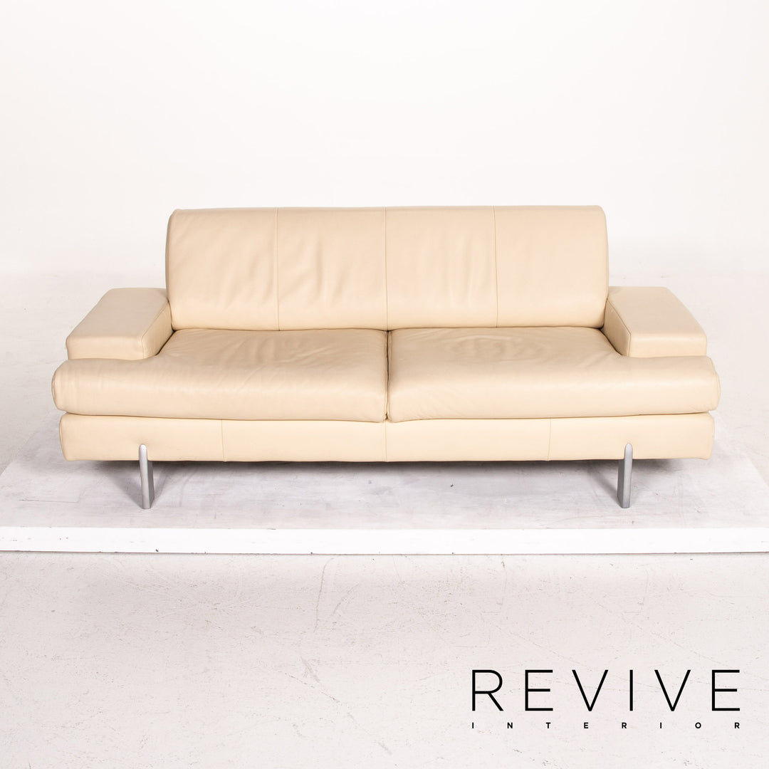 Rolf Benz AK 644 leather sofa set cream 1x two-seater 1x stool #15159