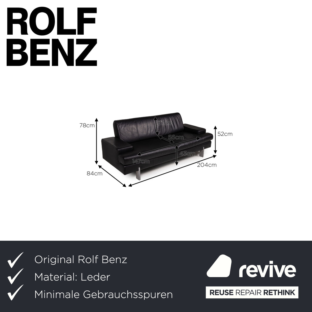 Rolf Benz AK 644 Leder Sofa Schwarz Dreisitzer Couch