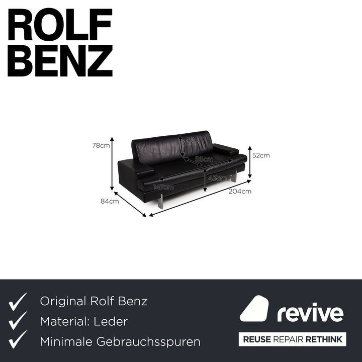 Rolf Benz AK 644 Leder Sofa Schwarz Dreisitzer Couch