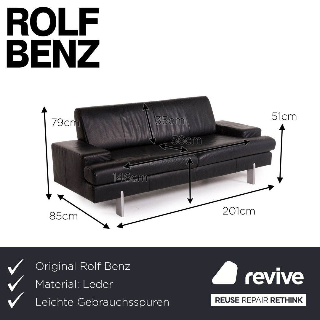 Rolf Benz AK 644 leather sofa black two-seater #12310