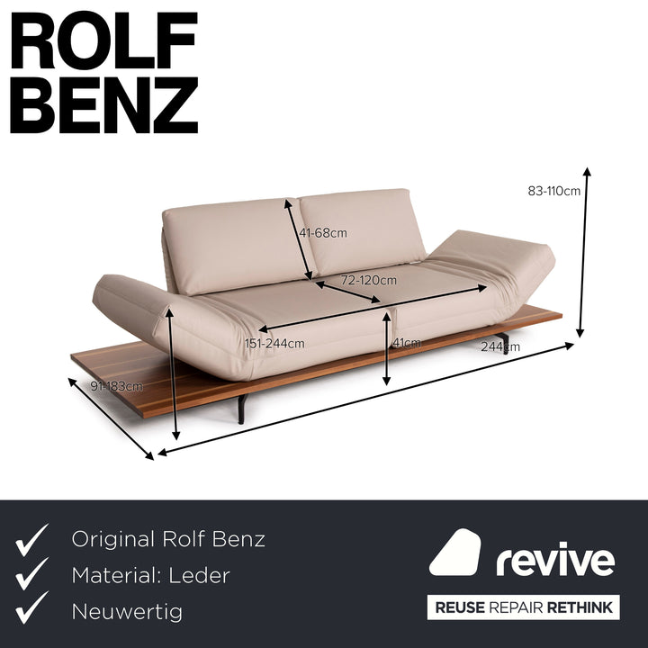 Rolf Benz Aura Leder Sofa Creme Zweisitzer Funktion Liegefunktion Holz