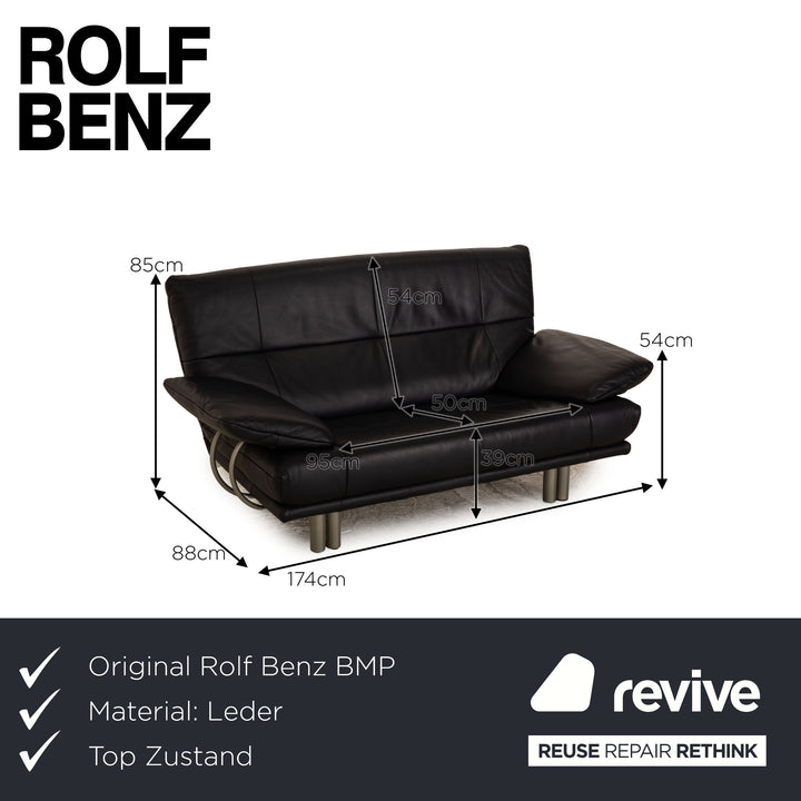 Rolf Benz BMP 418 leather two-seater blue dark blue sofa couch