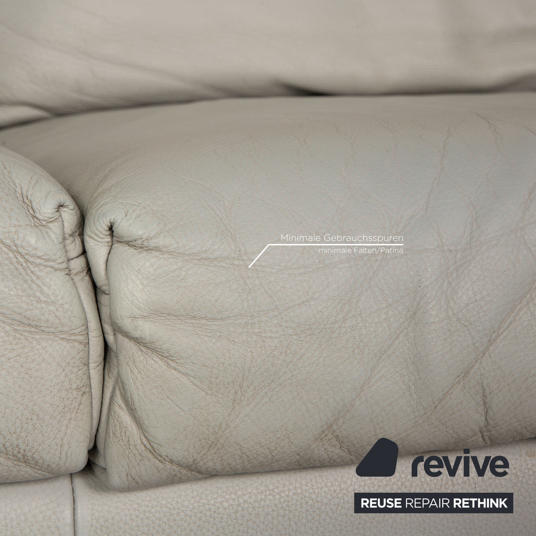 Rolf Benz BMP 650 leather three-seater ice blue sofa couch