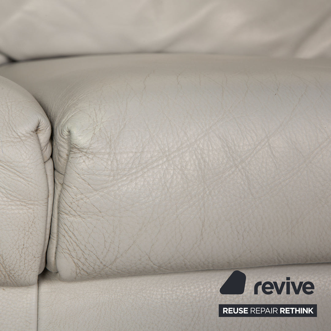 Rolf Benz BMP 650 leather two-seater ice blue sofa couch