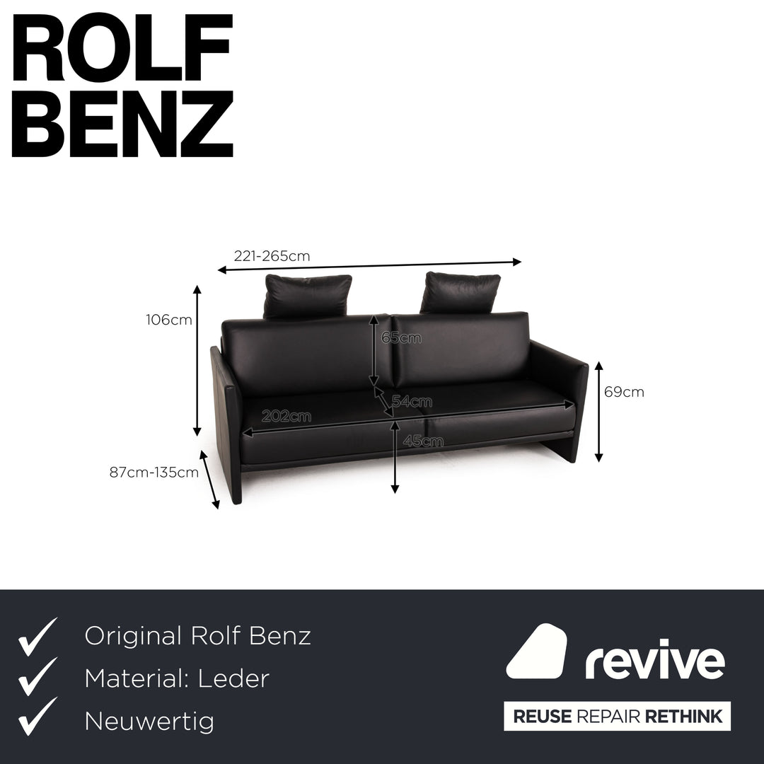 Rolf Benz Cara Leder Sofa Schwarz Dreisitzer Funktion Couch