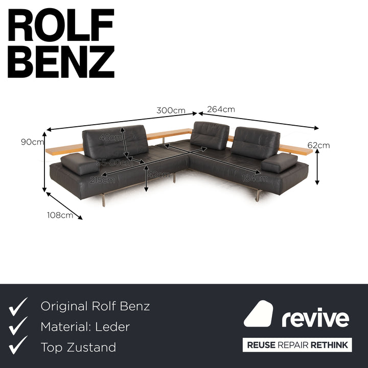Rolf Benz Dono 6100 leather corner sofa gray anthracite chaise longue left manual function