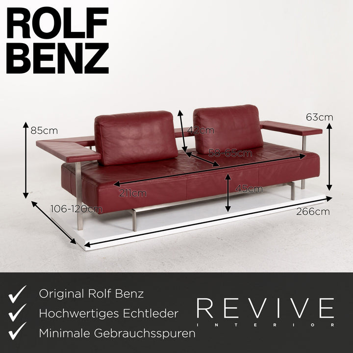 Rolf Benz Dono Leder Sofa Garnitur Rot 1x Dreisitzer 1x Hocker #13341