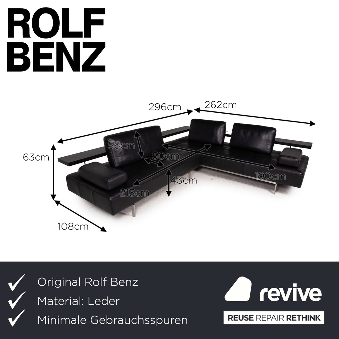 Rolf Benz Dono Leather Sofa Black Corner Sofa Couch