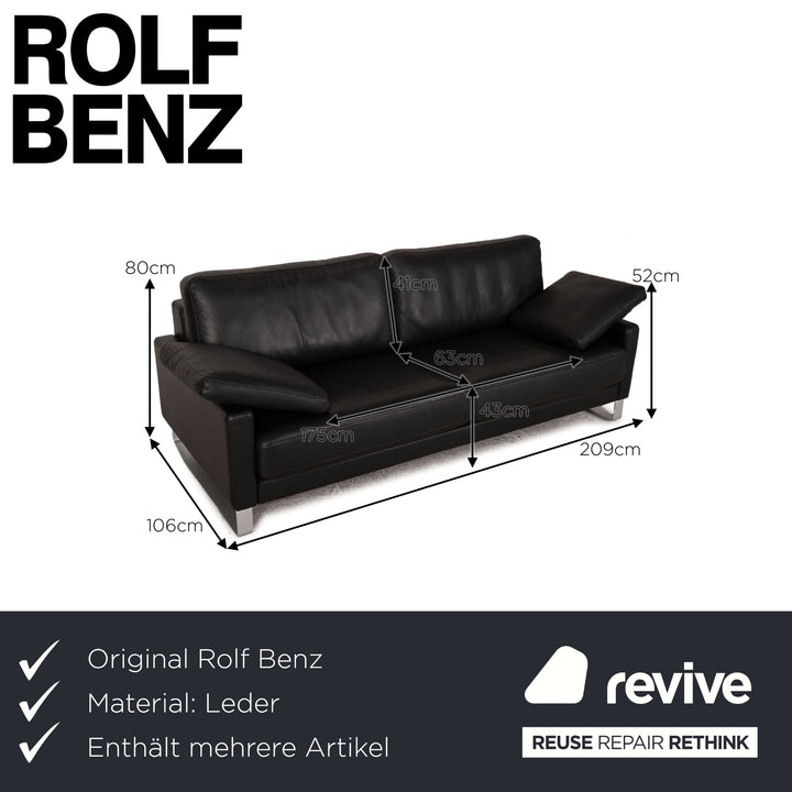Rolf Benz Ego Leder Dreisitzer Schwarz Sofa Couch