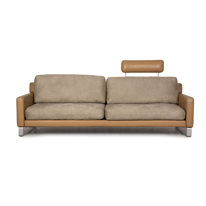 Rolf Benz Ego leather sofa beige four-seater couch