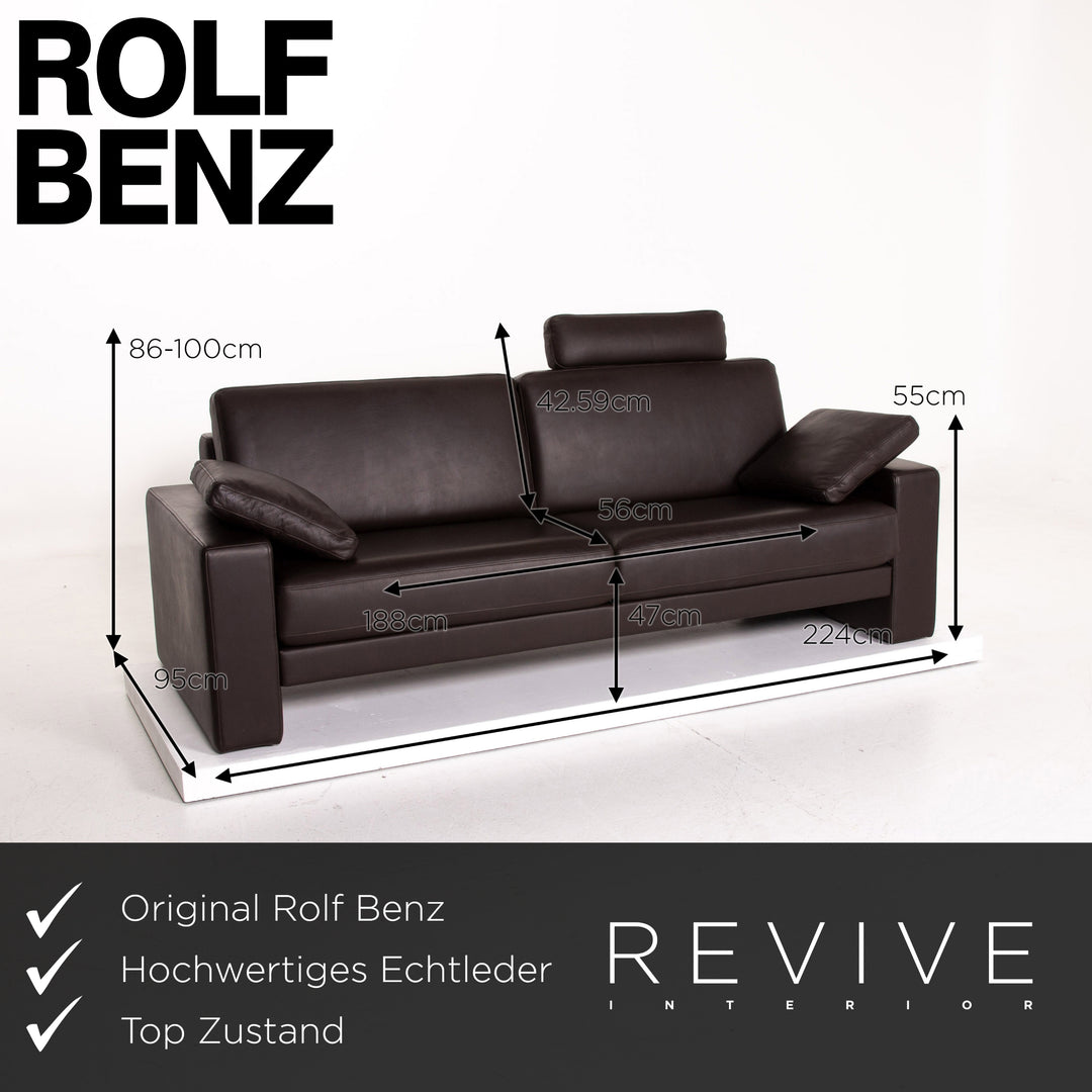 Rolf Benz Ego Leder Sofa Dunkelbraun Braun Dreisitzer Couch #14162