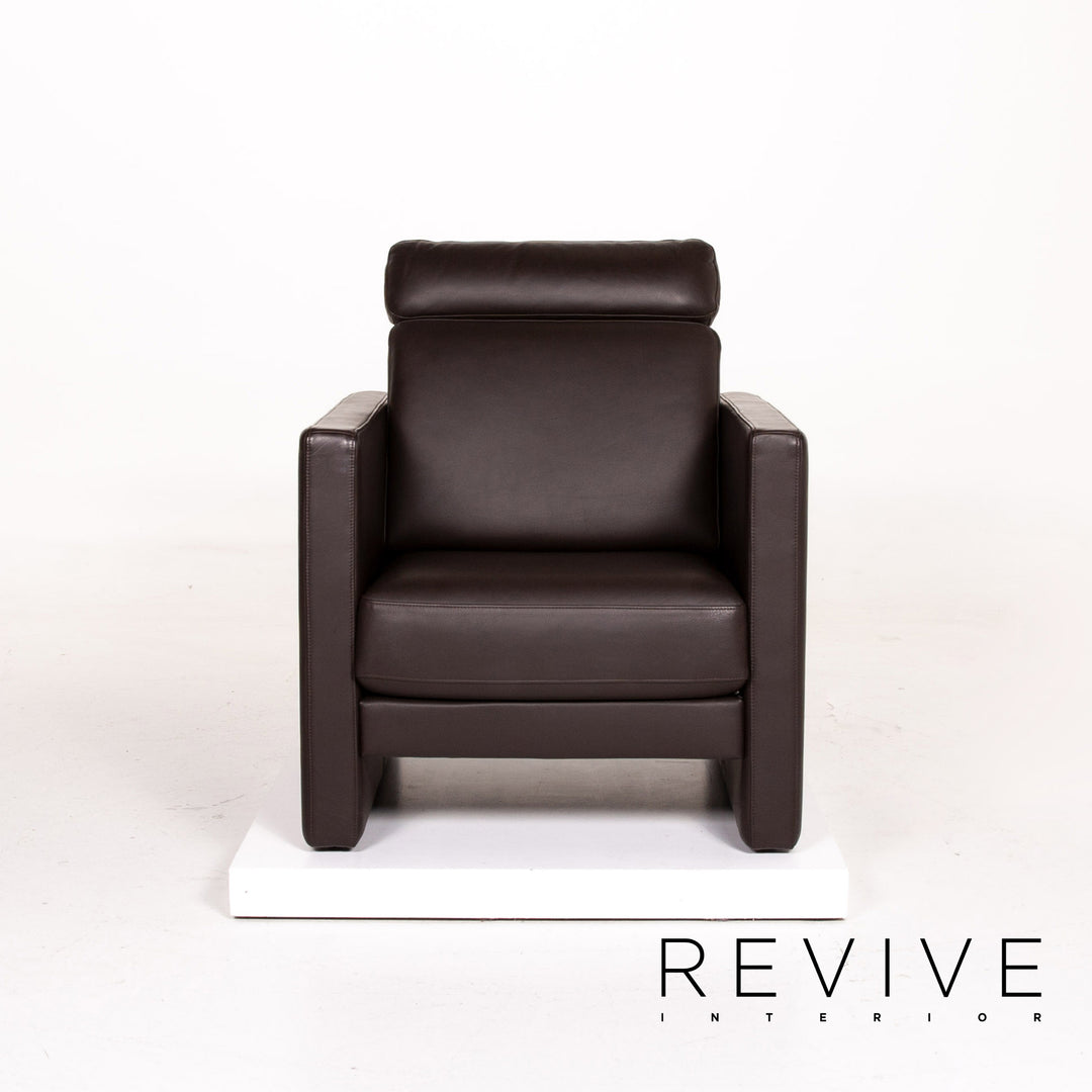 Rolf Benz Ego leather sofa set dark brown brown 1x three-seater 2x armchair #14323