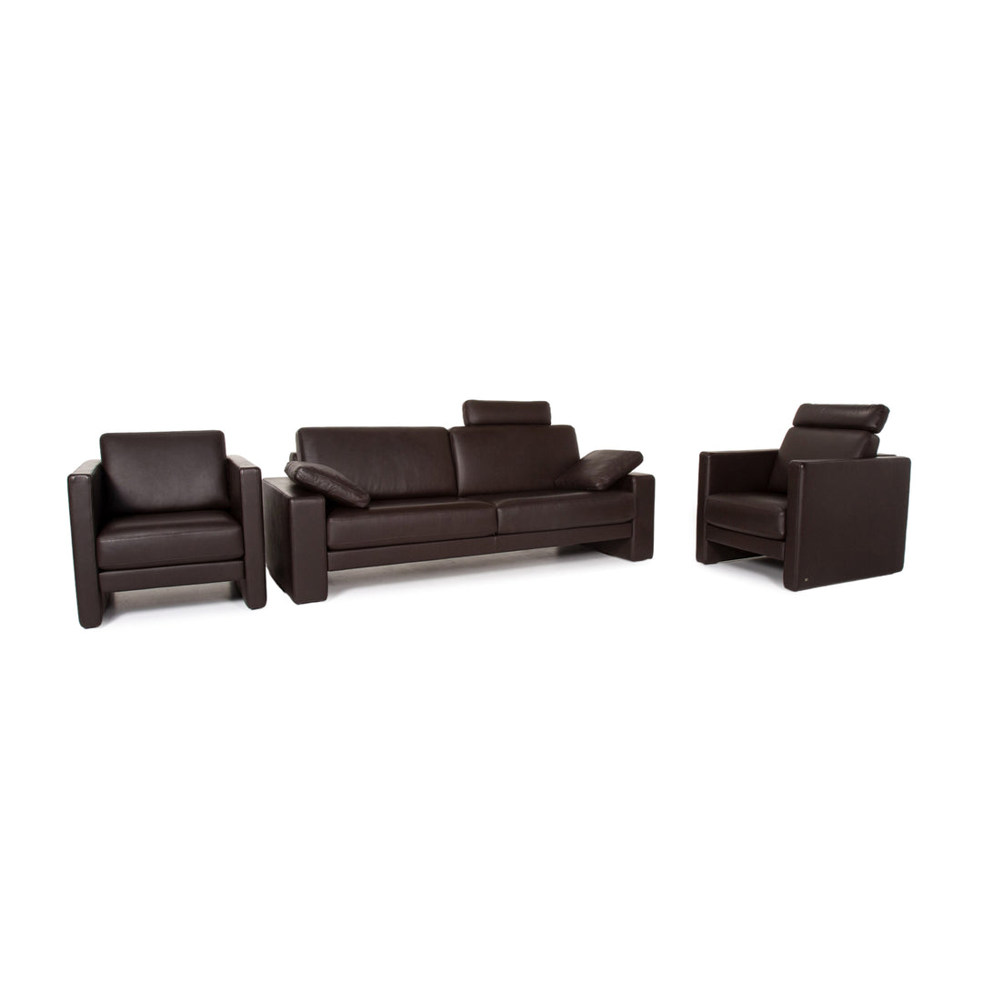 Rolf Benz Ego leather sofa set dark brown brown 1x three-seater 2x armchair #14323