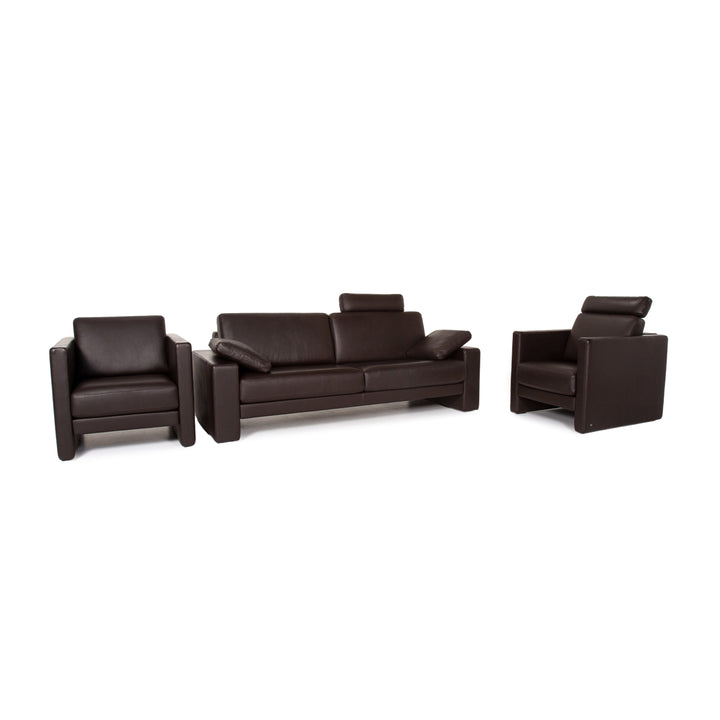Rolf Benz Ego leather sofa set dark brown brown 1x three-seater 2x armchair #14323