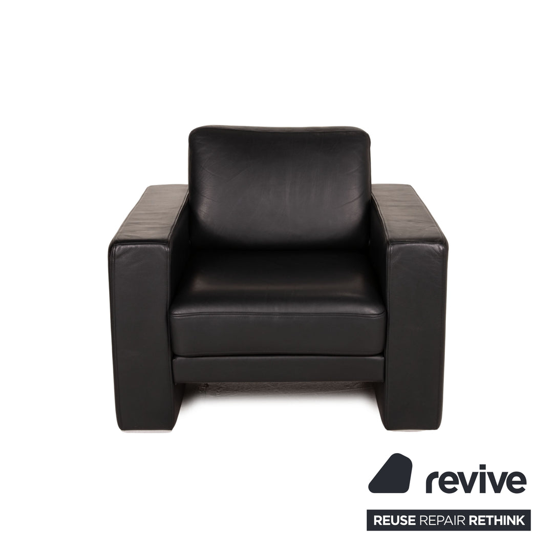 Rolf Benz Ego leather sofa set black 1x two-seater 2x armchair
