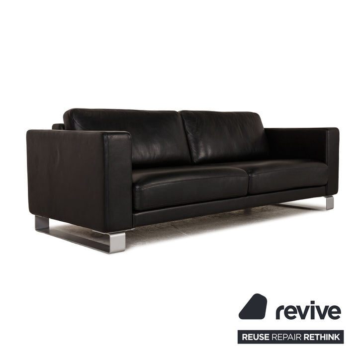 Rolf Benz Ego leather sofa black three-seater couch function