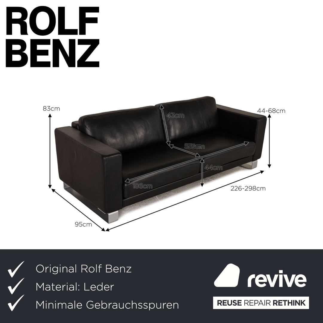 Rolf Benz Ego leather sofa black three-seater couch function