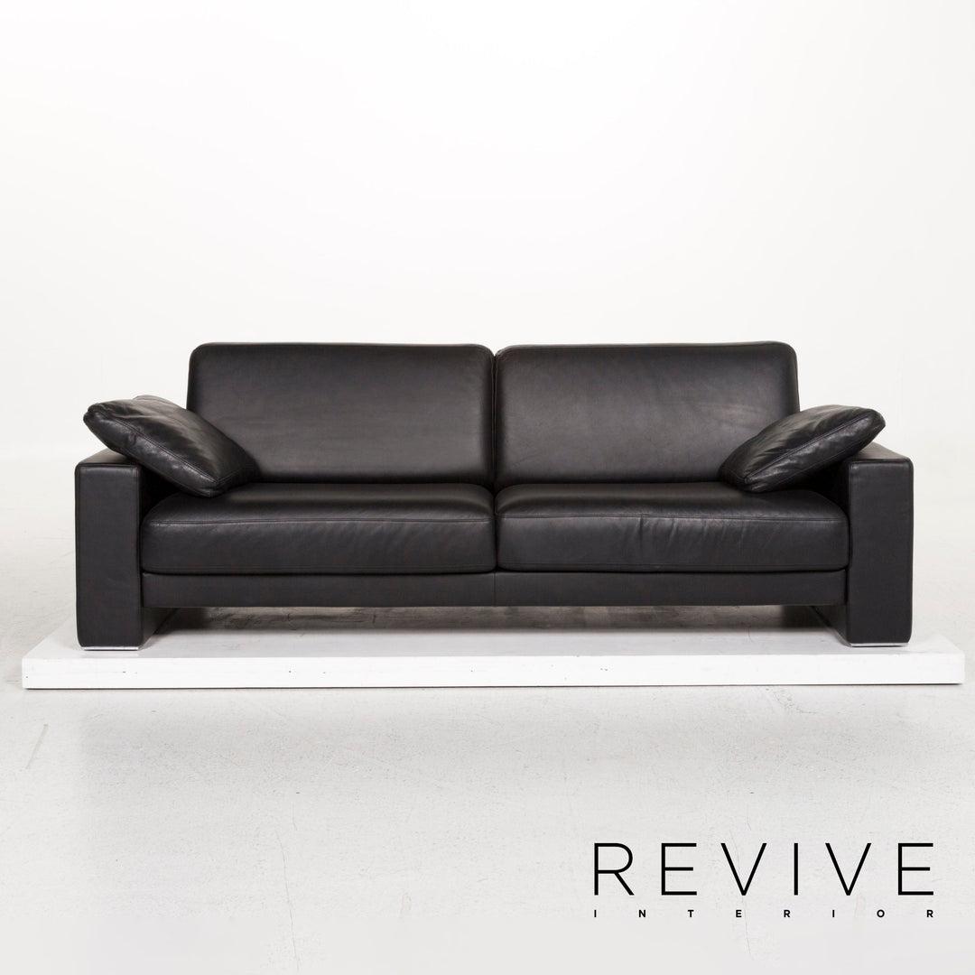 Rolf Benz Ego Leather Sofa Black Two-Seater Couch #12150