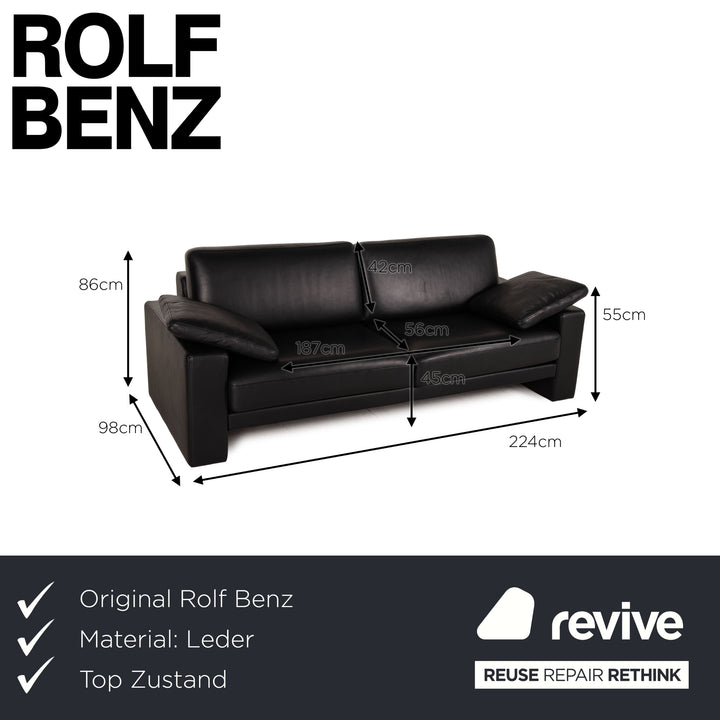 Rolf Benz Ego leather sofa black two-seater couch