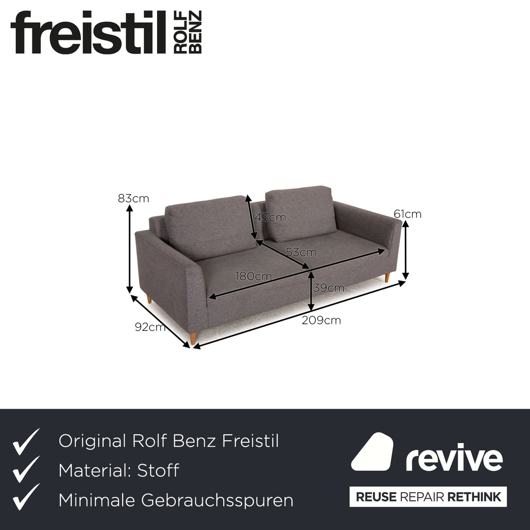 Rolf Benz Freistil Fabric Sofa Gray Three Seater Couch