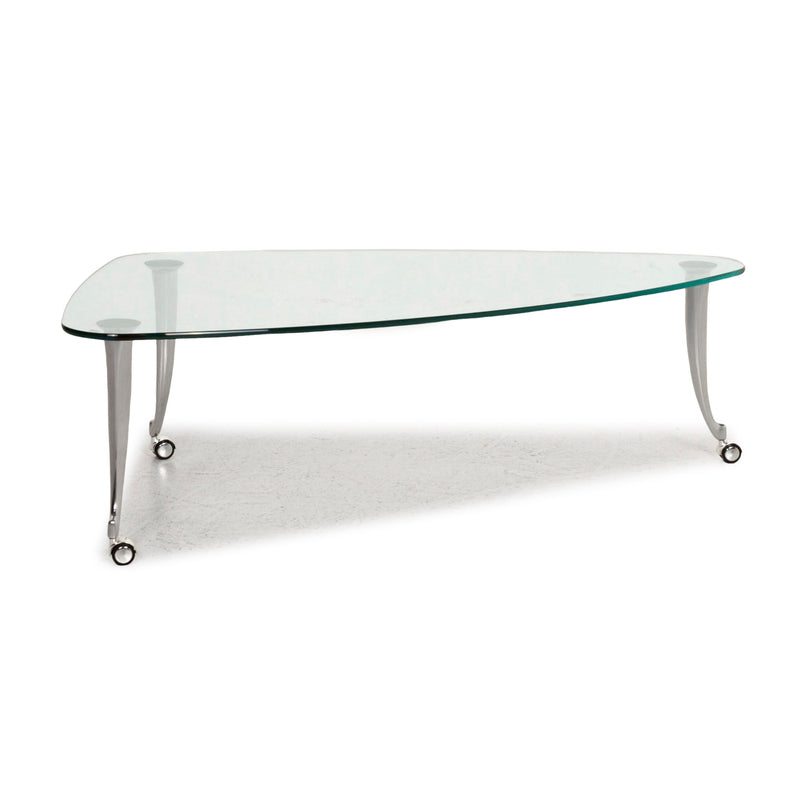 Rolf Benz Glas Couchtisch Silber Rollen 