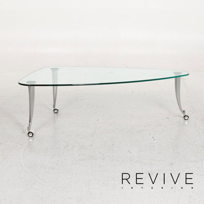 Rolf Benz Glas Couchtisch Silber Rollen #12882