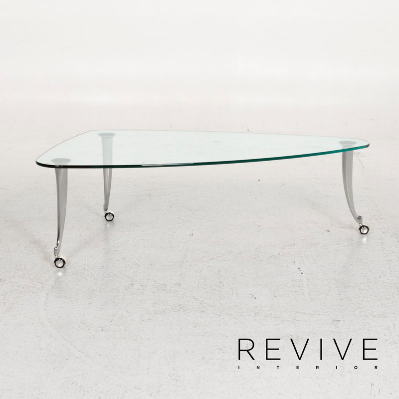 Rolf Benz Glas Couchtisch Silber Rollen 