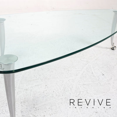 Rolf Benz Glas Couchtisch Silber Rollen #12882