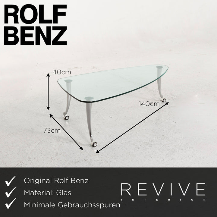 Rolf Benz glass coffee table silver castors #12882