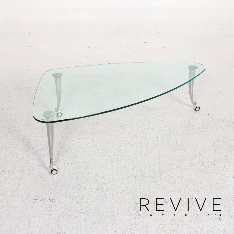 Rolf Benz Glas Couchtisch Silber Rollen 