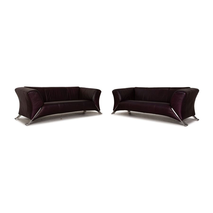Rolf Benz HSE 322 Leder Sofa Garnitur Aubergine 2xZweisitzer Couch