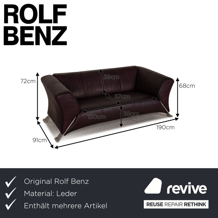 Rolf Benz HSE 322 Leder Sofa Garnitur Aubergine 2xZweisitzer Couch