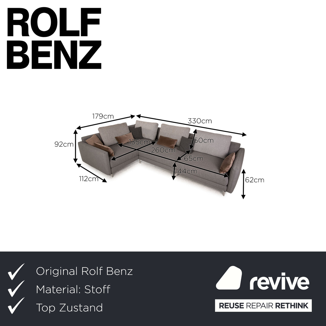 Rolf Benz Jola fabric corner sofa gray sofa couch recamier left
