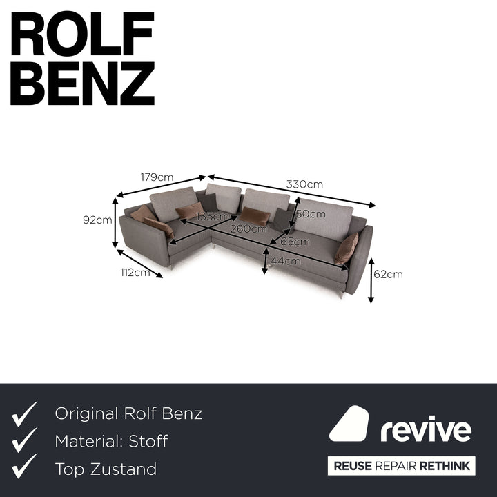 Rolf Benz Jola fabric corner sofa gray sofa couch recamier left