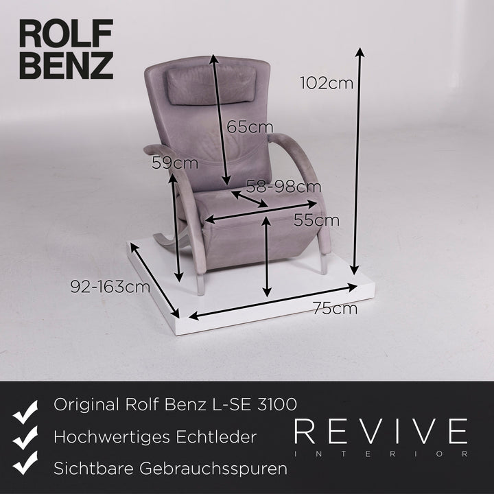 Rolf Benz L-SE 3100 Leder Sessel Grau inkl. Funktion #11274
