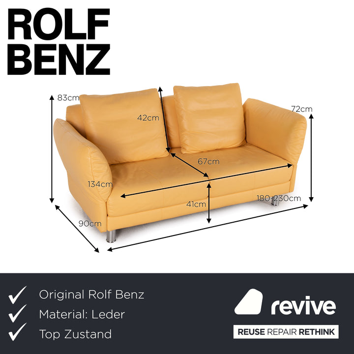 Rolf Benz Leather Three Seater Yellow Sofa Couch