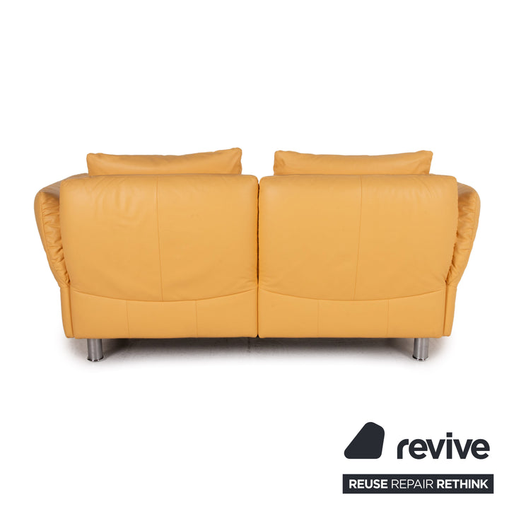 Rolf Benz Leather Three Seater Yellow Sofa Couch