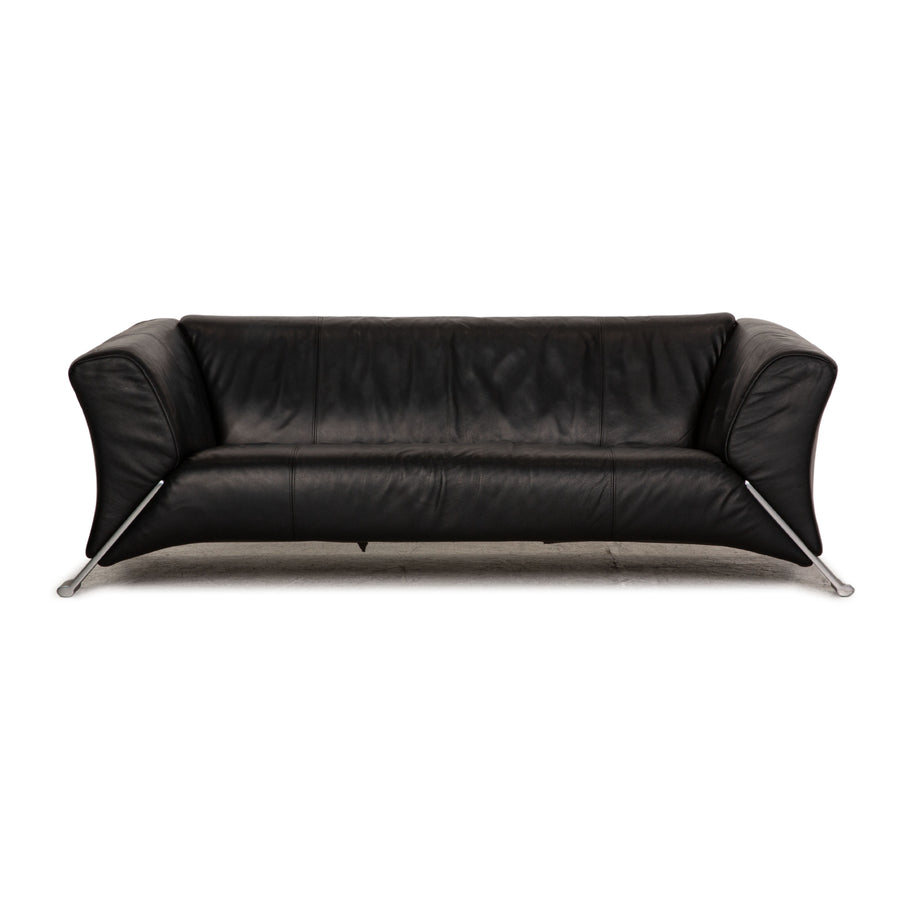 Rolf Benz leather three-seater black sofa couch