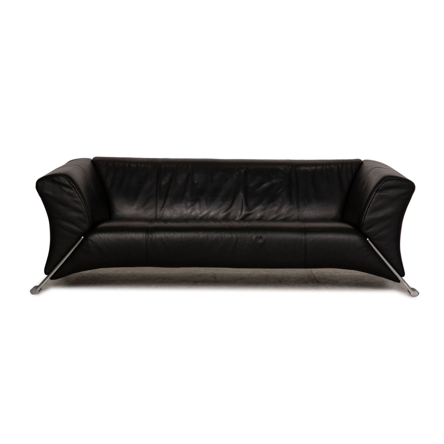 Rolf Benz leather three-seater black sofa couch